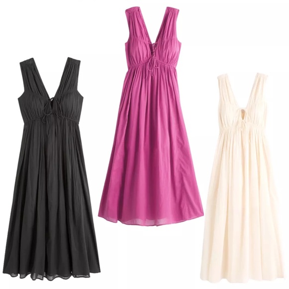 NWT Abercrombie & Fitch Tank Tie-Front Maxi Dress in Pink - Picture 2 of 12